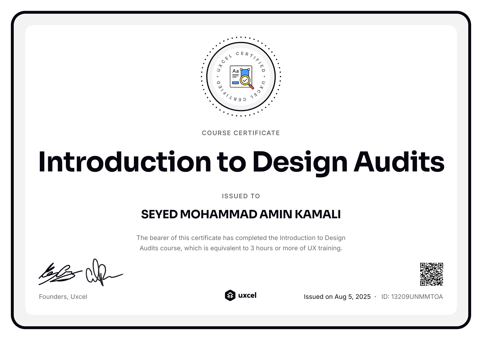 SEYED MOHAMMAD AMIN KAMALI's certificate